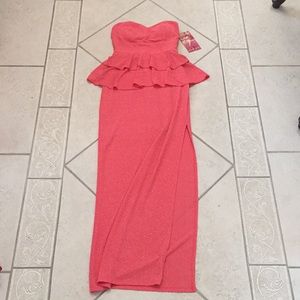 Coral Shimmery Emerald Sundae peplum long dress